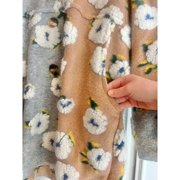 NEW DAVI & DANI Elegant Tan and Brown Flower Coat Hooded Buttons Women's Sz L - Picture 5 of 9